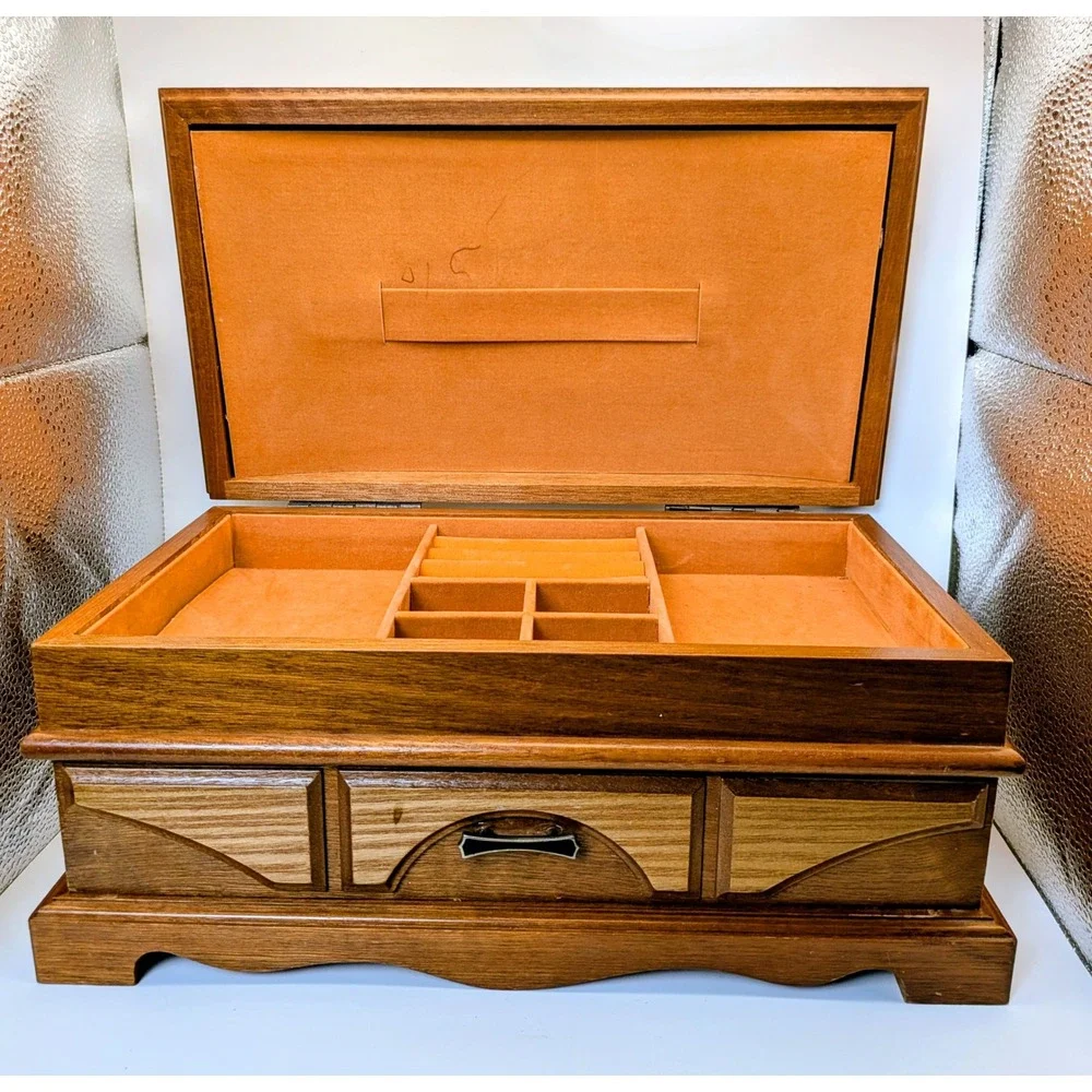 Vintage Wooden Jewelry Chest Lined Sweet